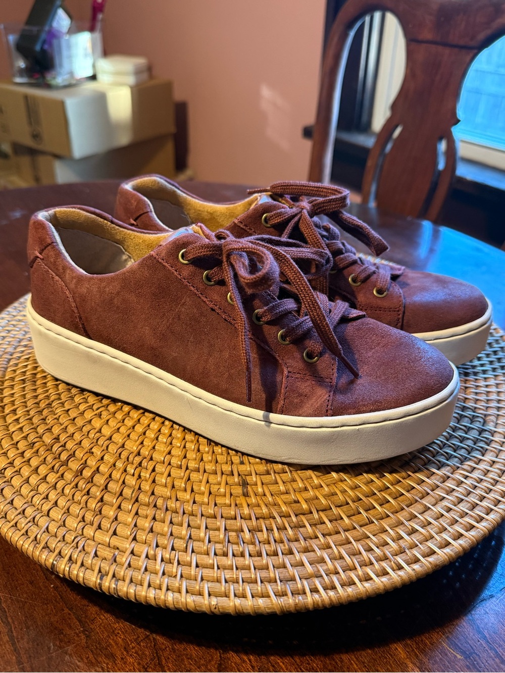Born Suede Lace-Up Sneakers in Burgundy Red